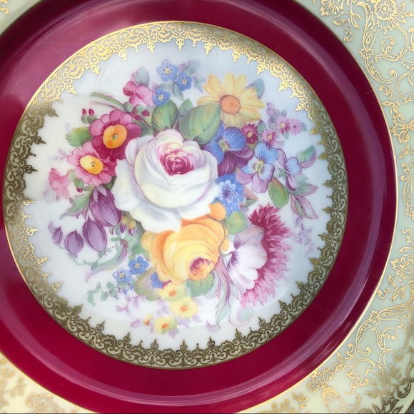 One Vintage Bohemia for Macy’s Floral China Dinner Size Plate - Gold Scroll Trim - Picture 3 of 6